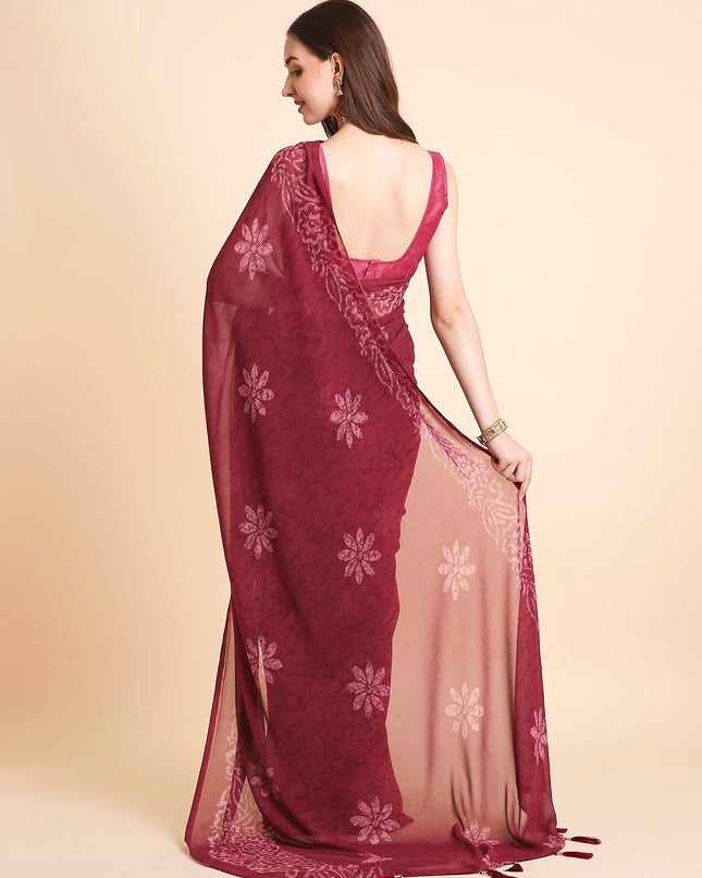 Georgette Batik Printed Saree with Unstitched Blouse Piece