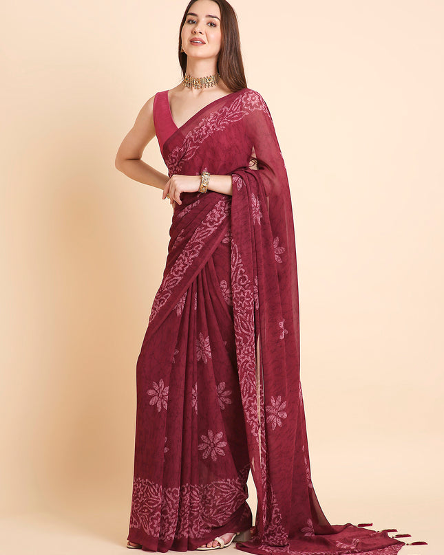 Georgette Batik Printed Saree with Unstitched Blouse Piece