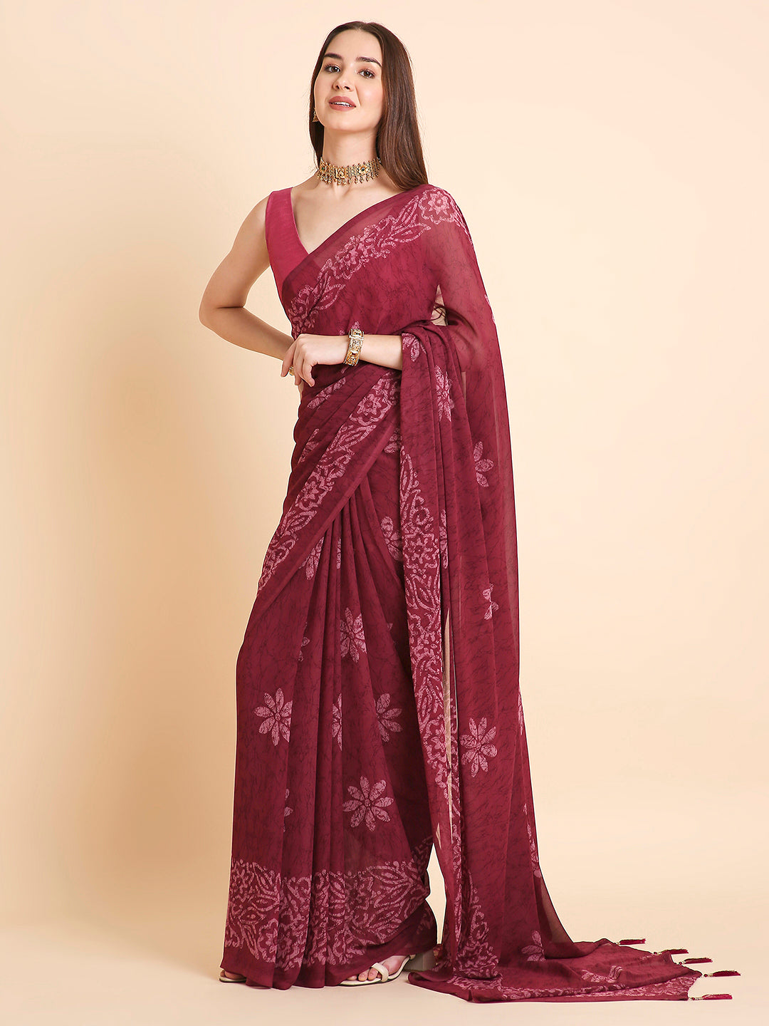 Georgette Batik Printed Saree with Unstitched Blouse Piece