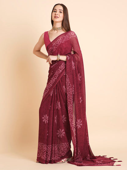 Georgette Batik Printed Saree with Unstitched Blouse Piece