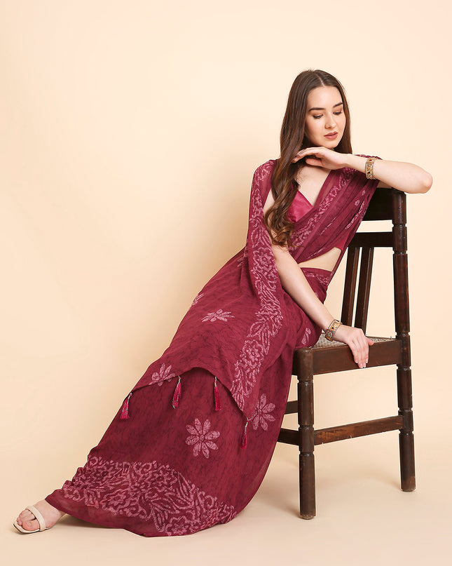 Georgette Batik Printed Saree with Unstitched Blouse Piece