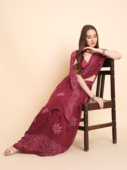 Georgette Batik Printed Saree with Unstitched Blouse Piece