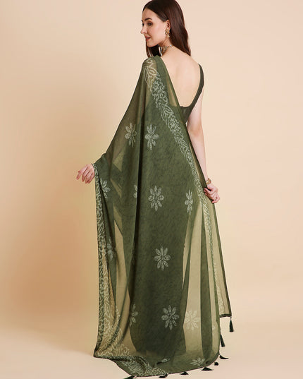 Georgette Batik Printed Saree with Unstitched Blouse Piece