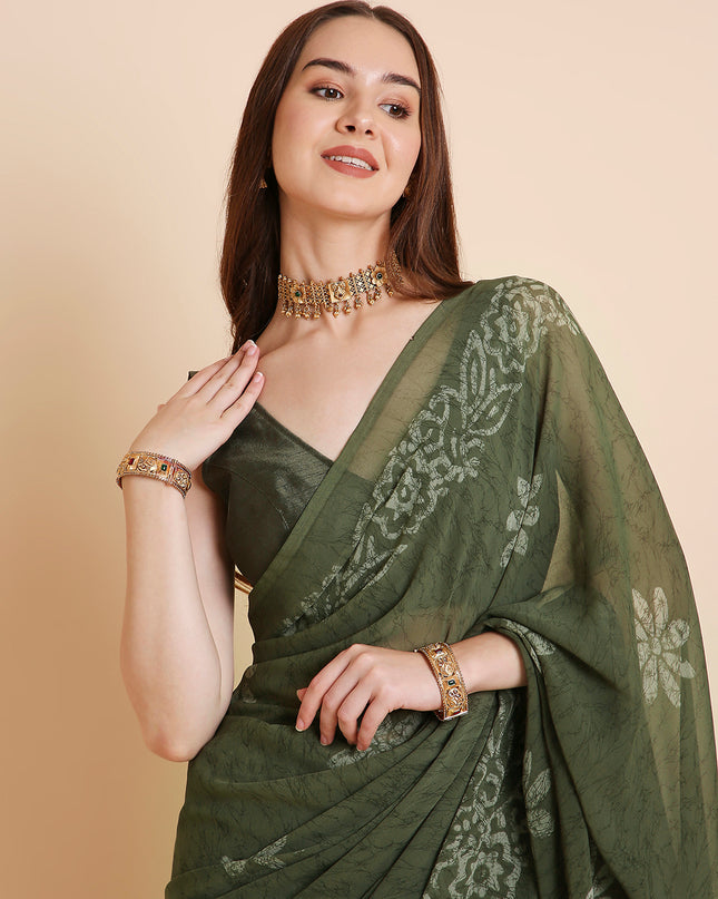 Georgette Batik Printed Saree with Unstitched Blouse Piece