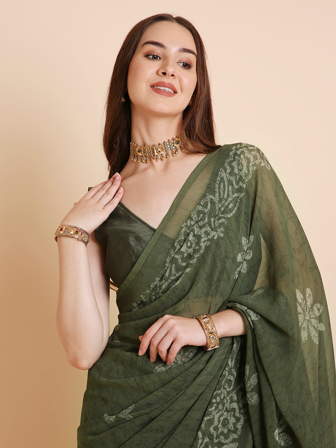 Georgette Batik Printed Saree with Unstitched Blouse Piece