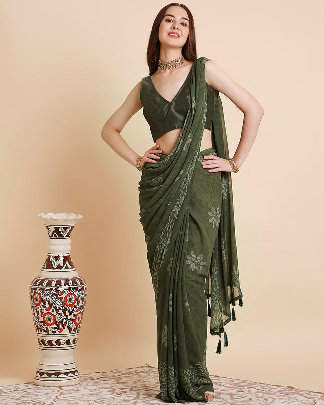 Georgette Batik Printed Saree with Unstitched Blouse Piece