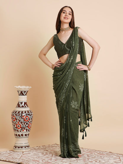 Georgette Batik Printed Saree with Unstitched Blouse Piece