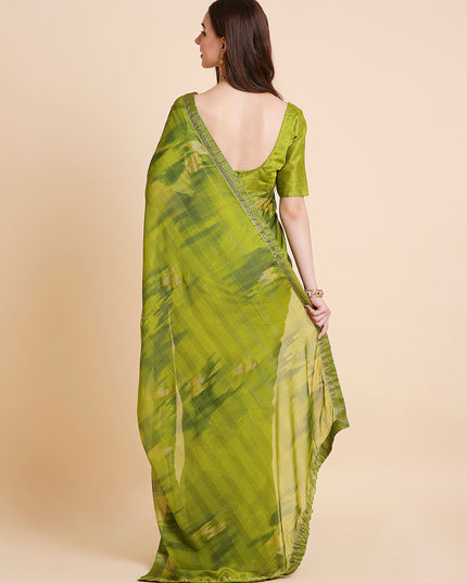 Shimmer Chiffon Printed Saree with Unstitched Blouse Piece