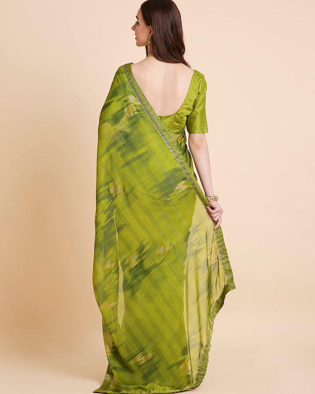 Shimmer Chiffon Printed Saree with Unstitched Blouse Piece