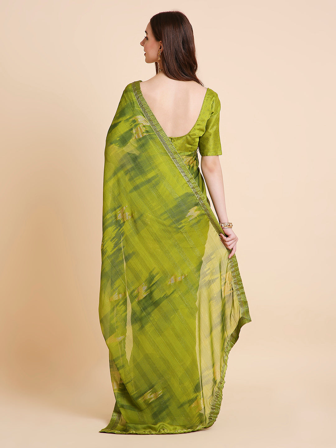 Shimmer Chiffon Printed Saree with Unstitched Blouse Piece
