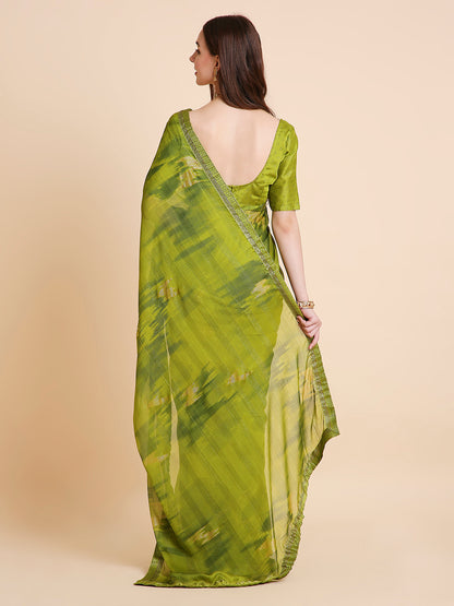 Shimmer Chiffon Printed Saree with Unstitched Blouse Piece