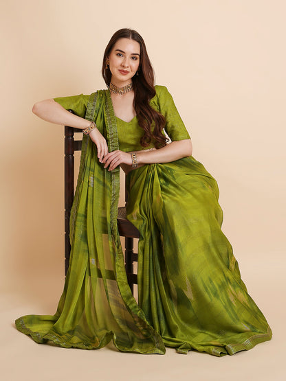 Shimmer Chiffon Printed Saree with Unstitched Blouse Piece
