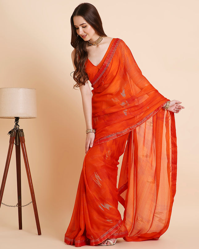Shimmer Chiffon Printed Saree with Unstitched Blouse Piece