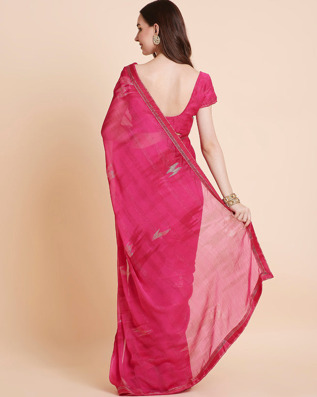 Shimmer Chiffon Printed Saree with Unstitched Blouse Piece