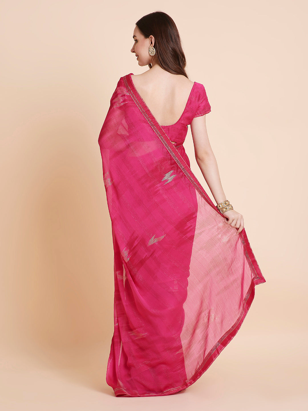 Shimmer Chiffon Printed Saree with Unstitched Blouse Piece