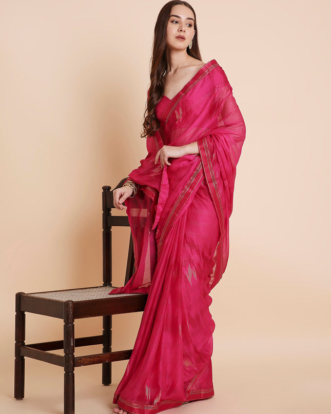 Shimmer Chiffon Printed Saree with Unstitched Blouse Piece