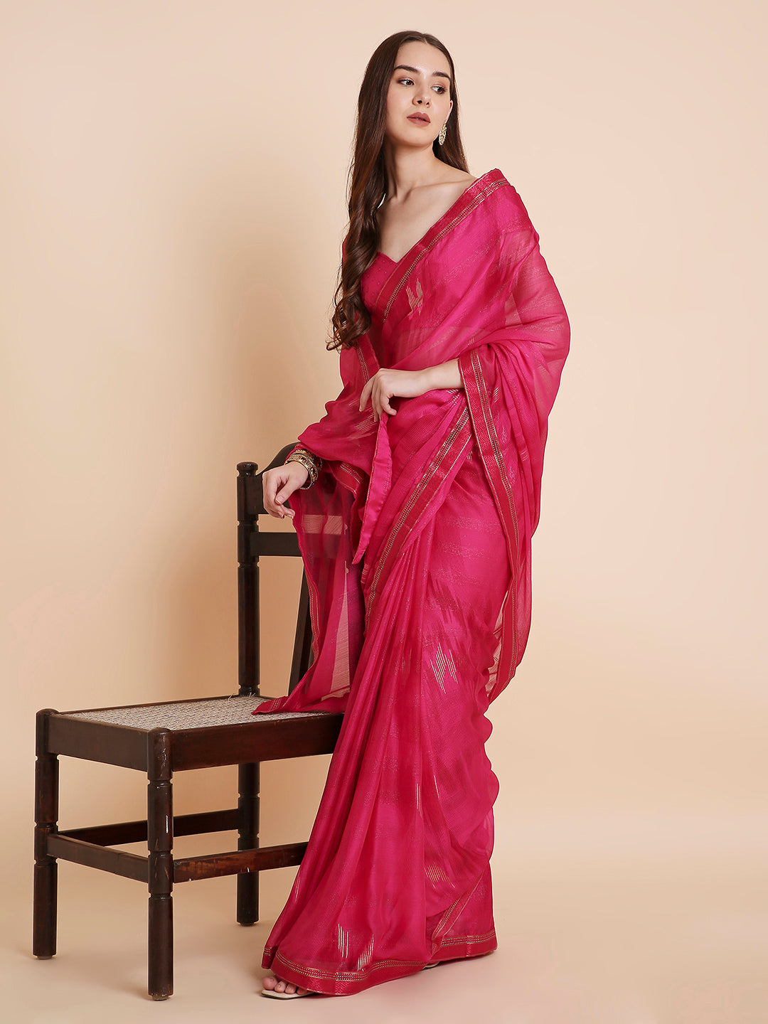 Shimmer Chiffon Printed Saree with Unstitched Blouse Piece