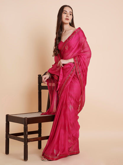 Shimmer Chiffon Printed Saree with Unstitched Blouse Piece