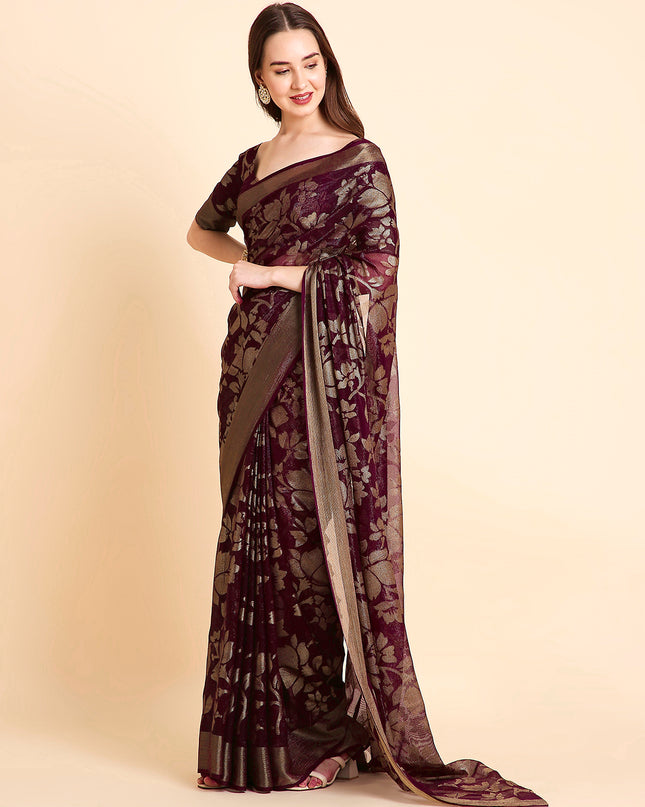 Shimmer Brasso Floral Saree with Running Blouse Piece