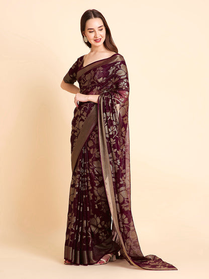 Shimmer Brasso Floral Saree with Running Blouse Piece