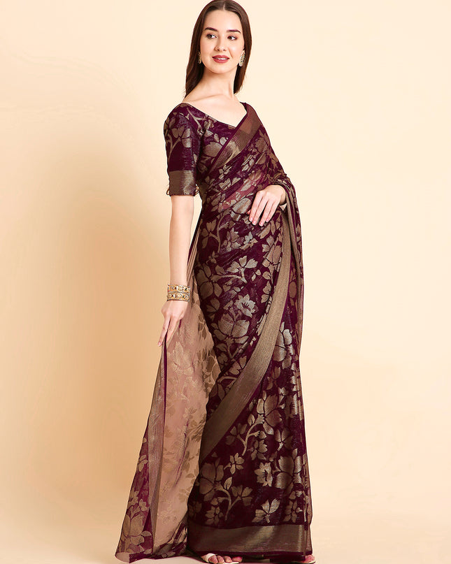 Shimmer Brasso Floral Saree with Running Blouse Piece