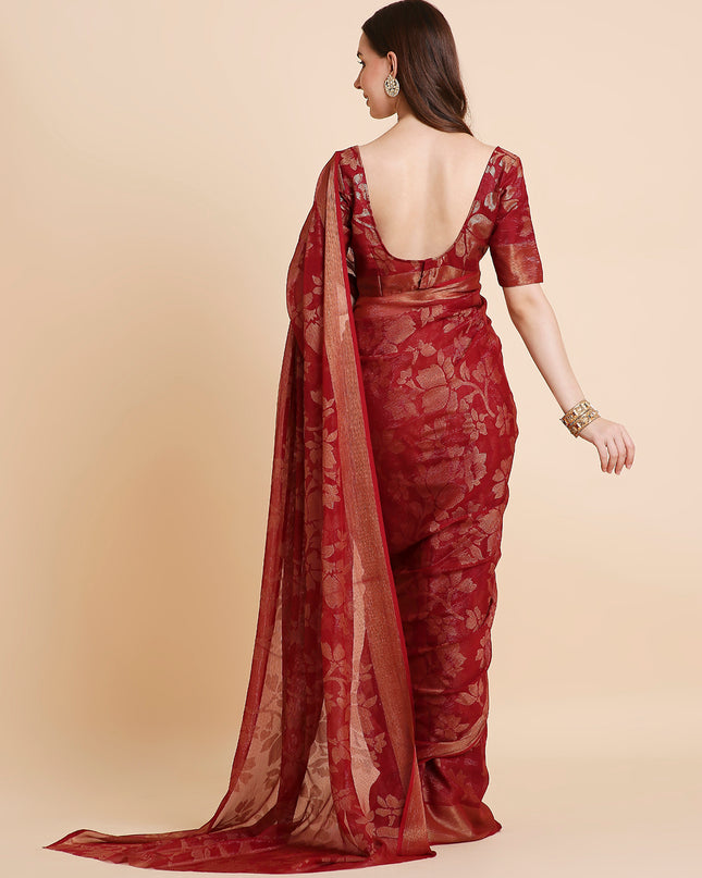 Shimmer Brasso Floral Saree with Running Blouse Piece