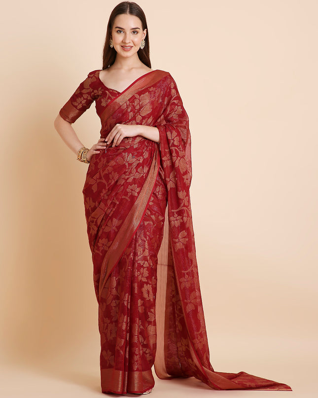 Shimmer Brasso Floral Saree with Running Blouse Piece