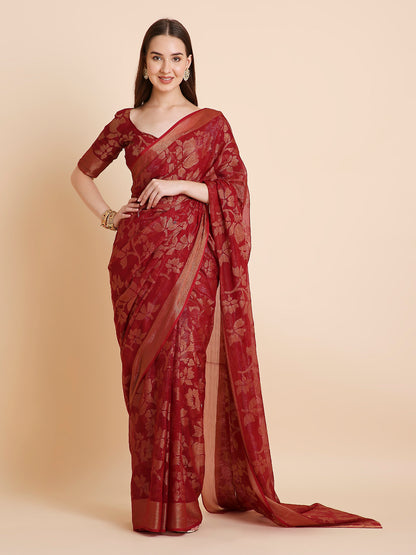 Shimmer Brasso Floral Saree with Running Blouse Piece