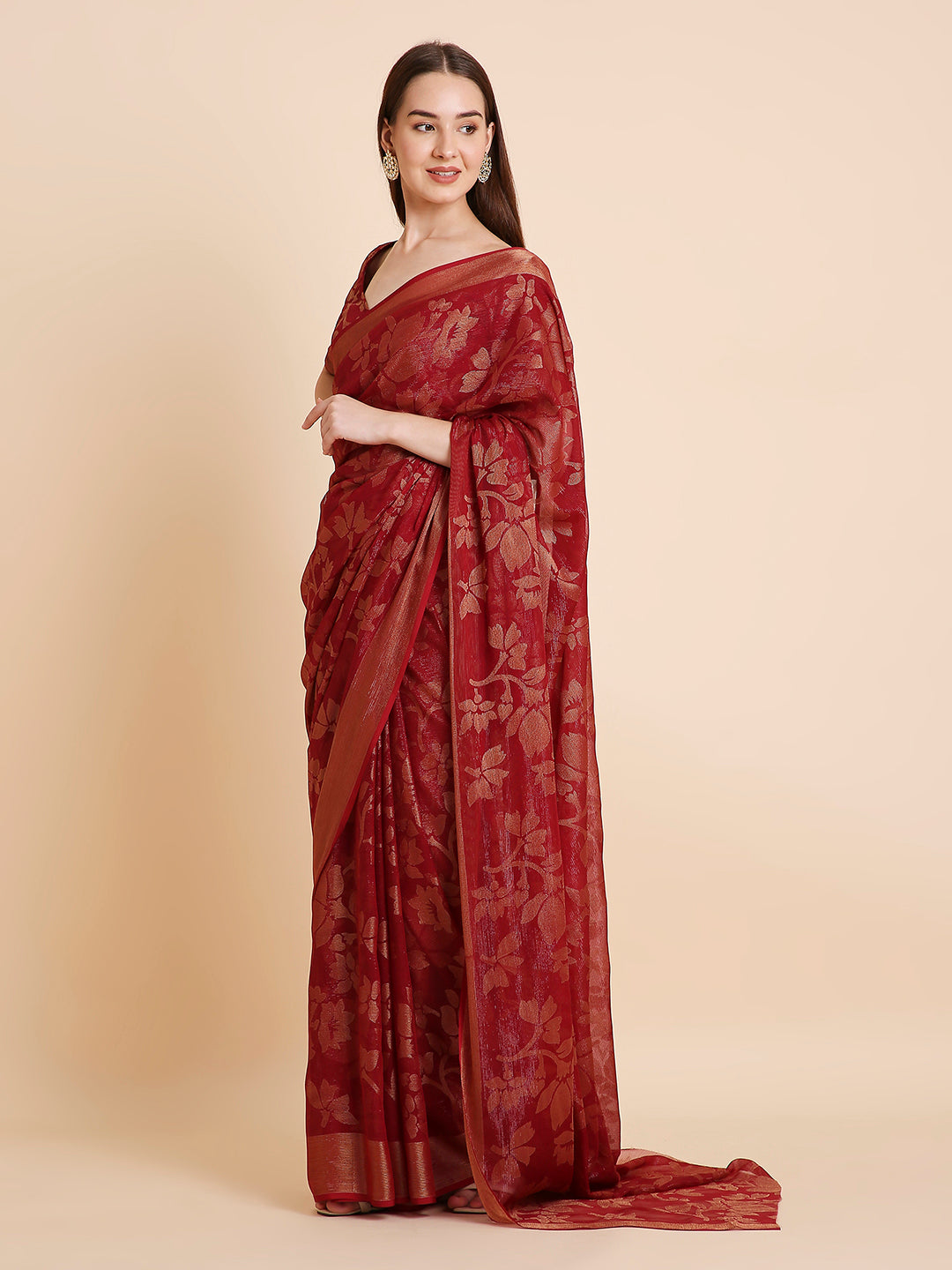 Shimmer Brasso Floral Saree with Running Blouse Piece
