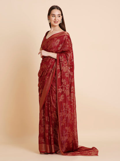 Shimmer Brasso Floral Saree with Running Blouse Piece