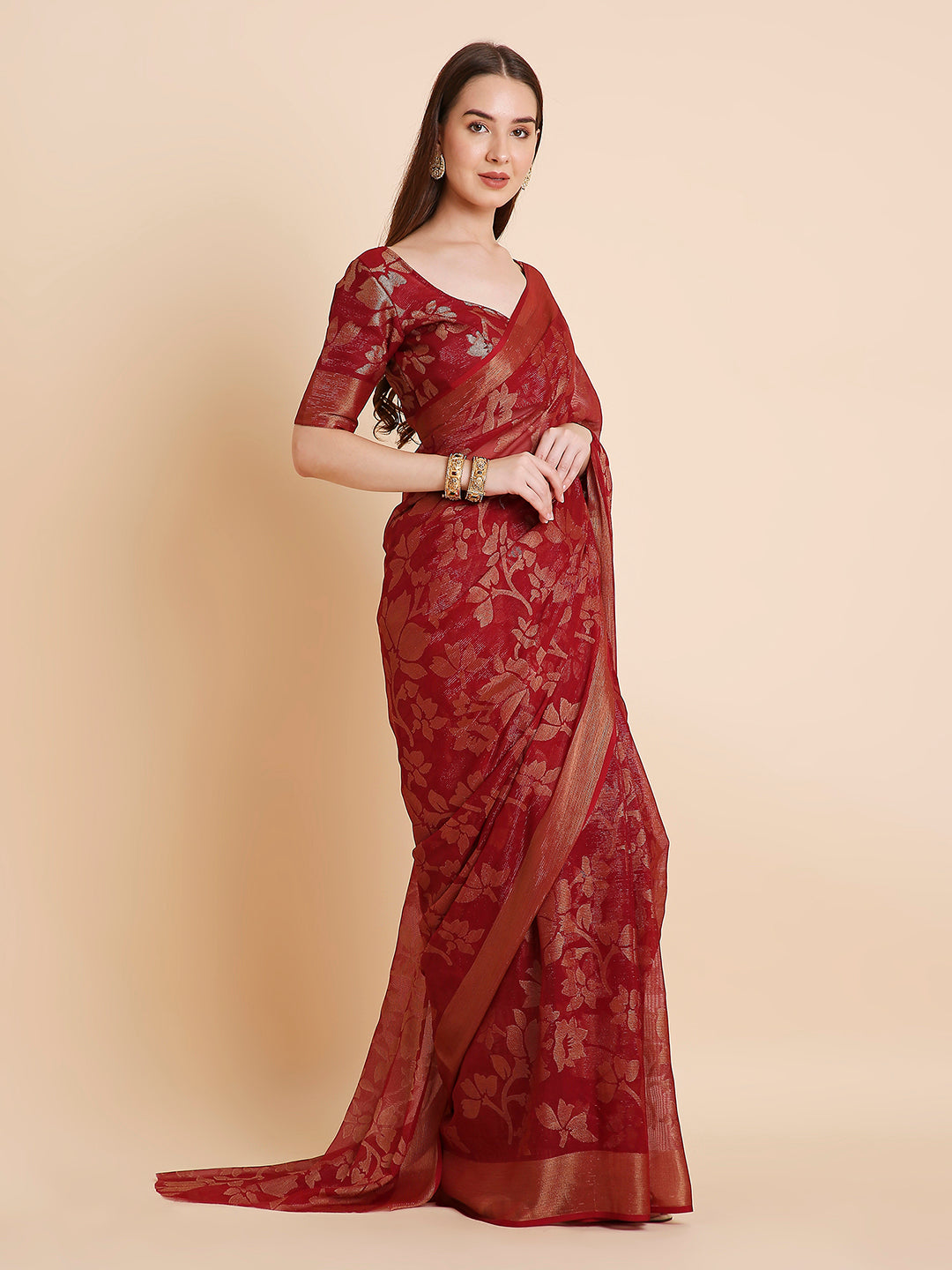 Shimmer Brasso Floral Saree with Running Blouse Piece