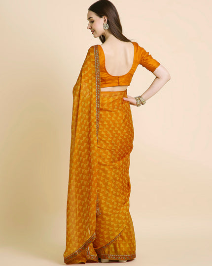 Chiffon Printed Saree with Printed Blouse Piece