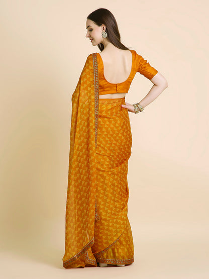 Chiffon Printed Saree with Printed Blouse Piece