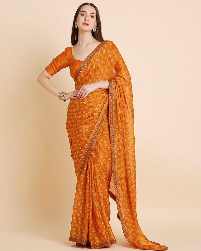 Chiffon Printed Saree with Printed Blouse Piece