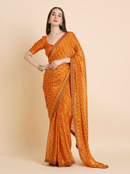 Chiffon Printed Saree with Printed Blouse Piece