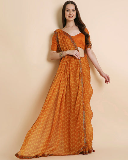 Chiffon Printed Saree with Printed Blouse Piece
