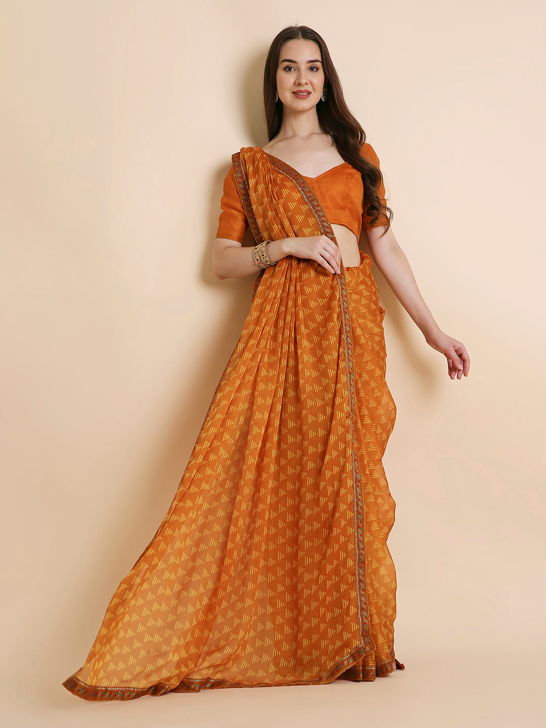 Chiffon Printed Saree with Printed Blouse Piece
