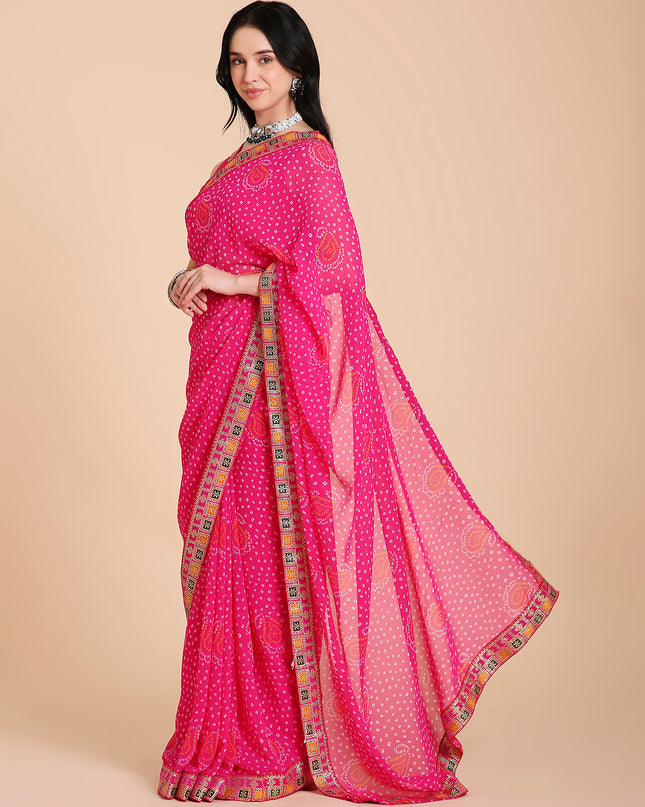 Chiffon Bandhani Printed Saree with Blouse Piece