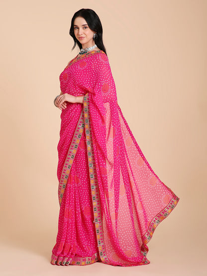 Chiffon Bandhani Printed Saree with Blouse Piece