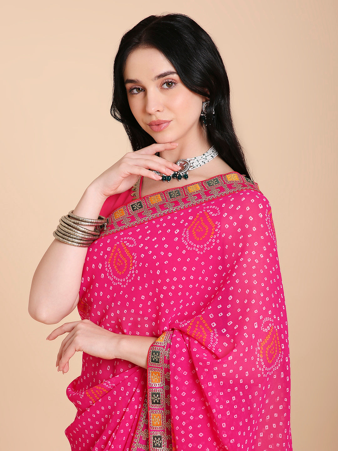 Chiffon Bandhani Printed Saree with Blouse Piece