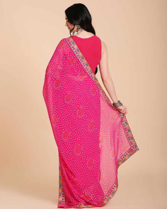 Chiffon Bandhani Printed Saree with Blouse Piece
