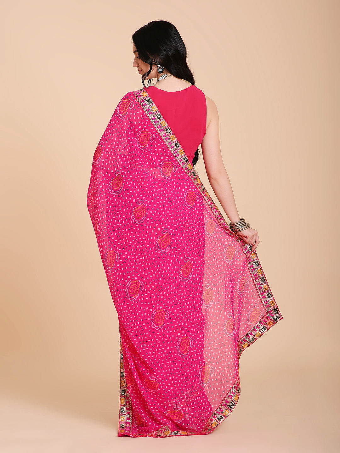 Chiffon Bandhani Printed Saree with Blouse Piece
