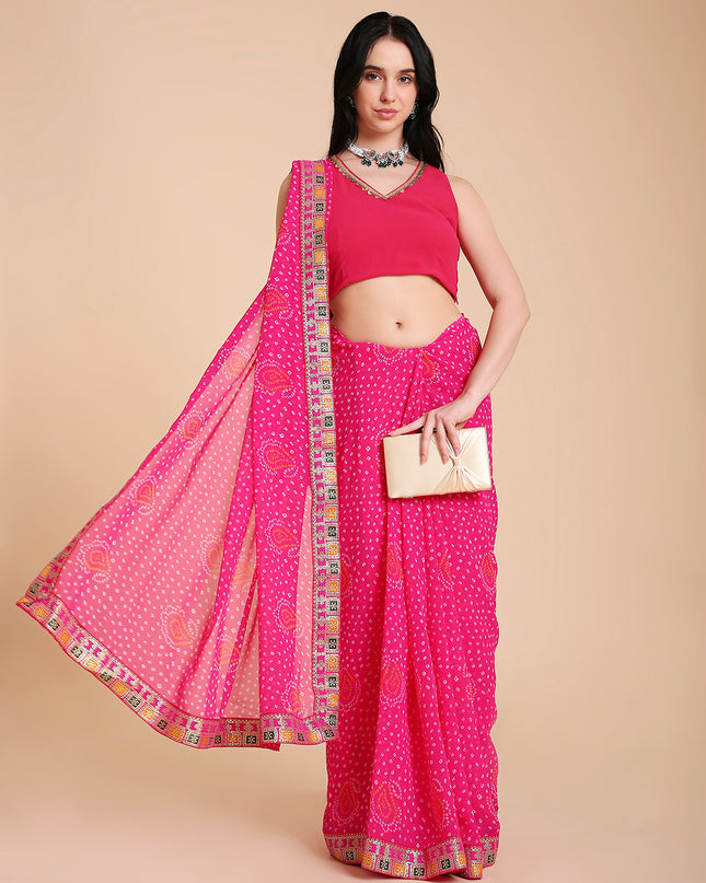 Chiffon Bandhani Printed Saree with Blouse Piece