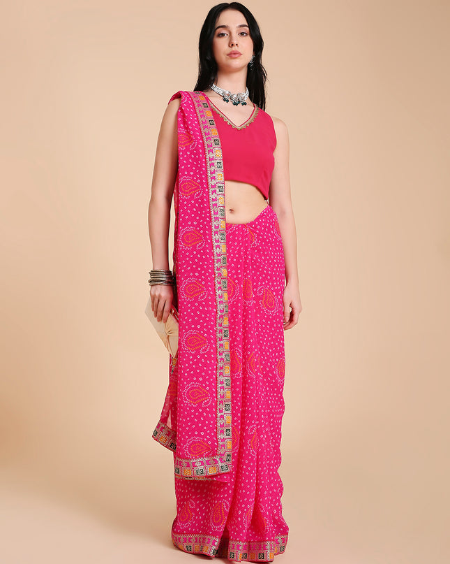 Chiffon Bandhani Printed Saree with Blouse Piece