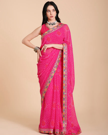 Chiffon Bandhani Printed Saree with Blouse Piece