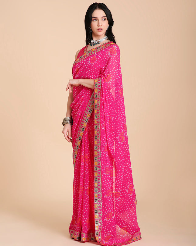 Chiffon Bandhani Printed Saree with Blouse Piece
