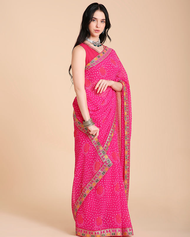 Chiffon Bandhani Printed Saree with Blouse Piece