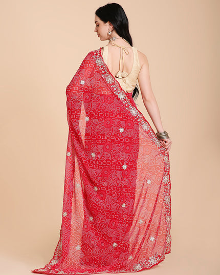 Chiffon Bandhani Printed Saree with Embroidered Blouse Piece