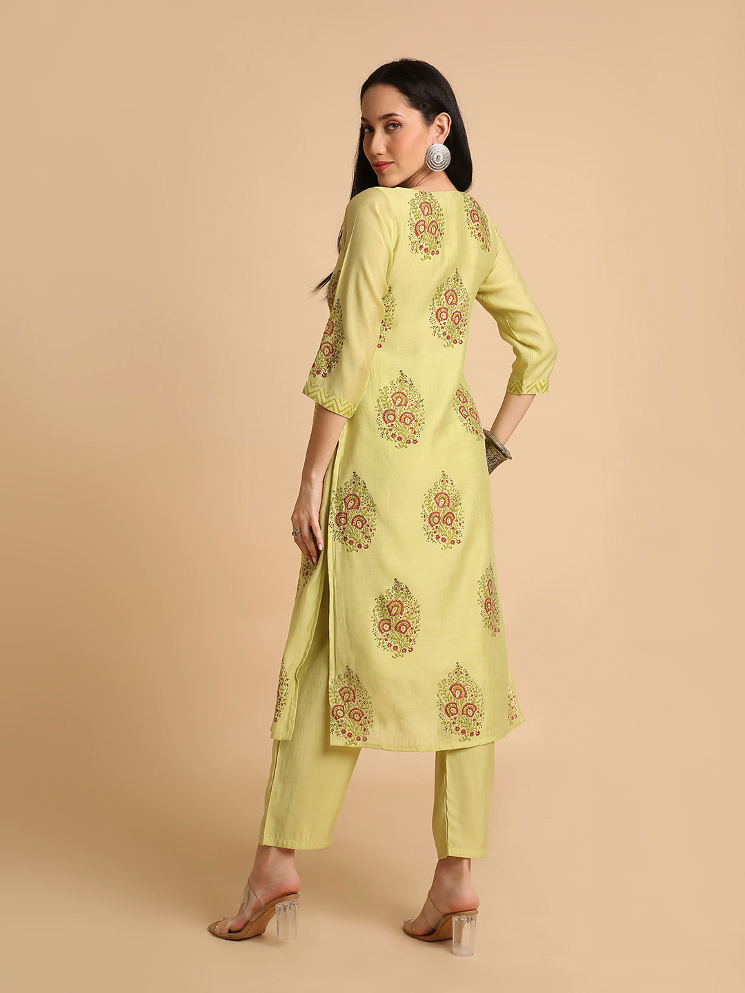 Women's Hand Block Printed Mul Cotton Chanderi Flared Ethnic Kurta Pant Set