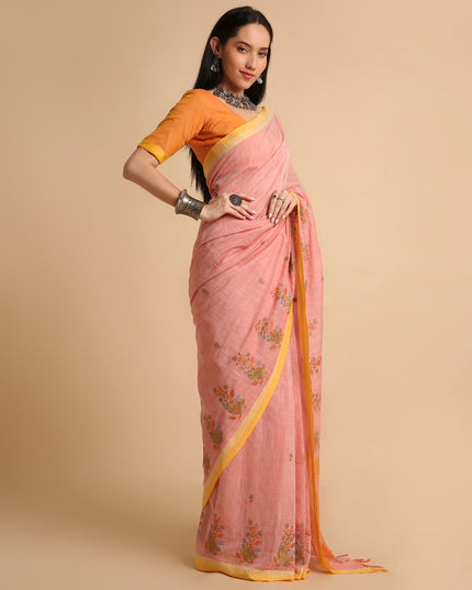 Pure Cotton Handloom Embroidered Saree with Blouse Piece